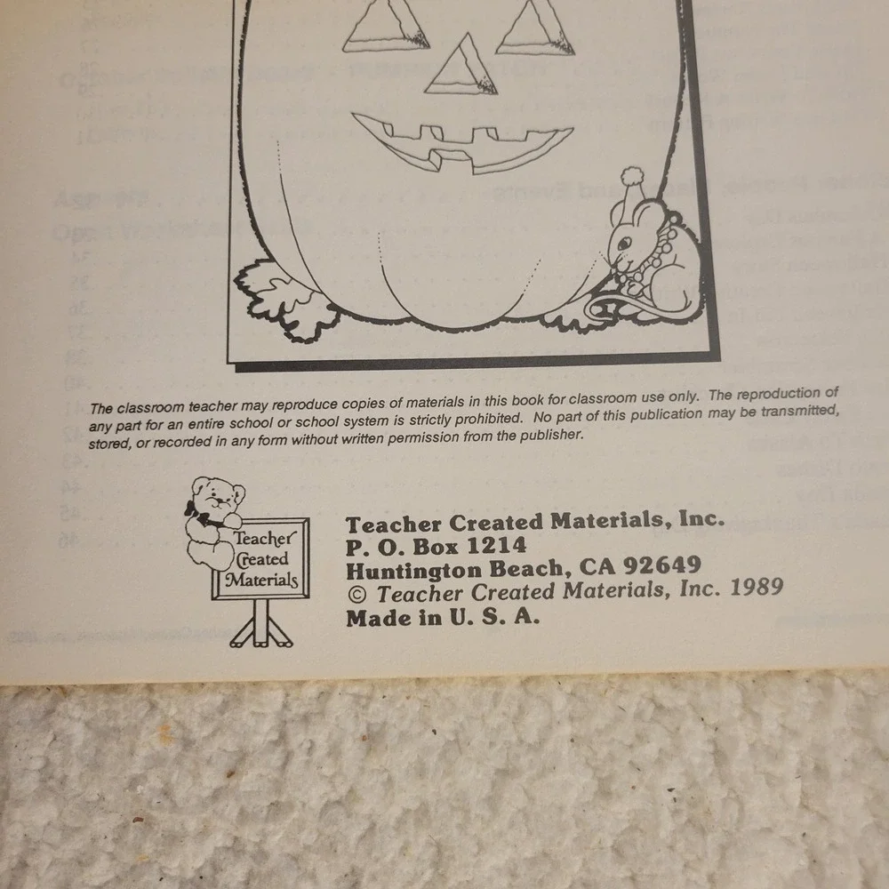 Teacher Created Materials October Monthly Activities Book 1989 Vintage Halloween